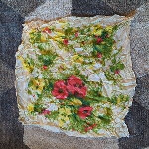 Vintage Hand Rolled Floral Scarf Made In Japan  Silk Blend Square Fairy